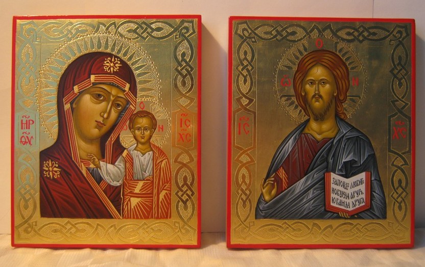 Венчальная пара: икона Иисуса Христа "Вседержитель" и икона Божьей Матери "Казанская"